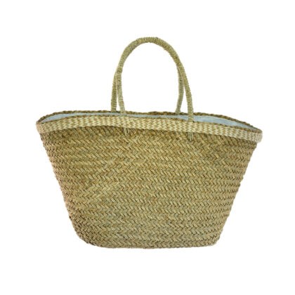 Straw Basket Beach Tote with Creme Trim