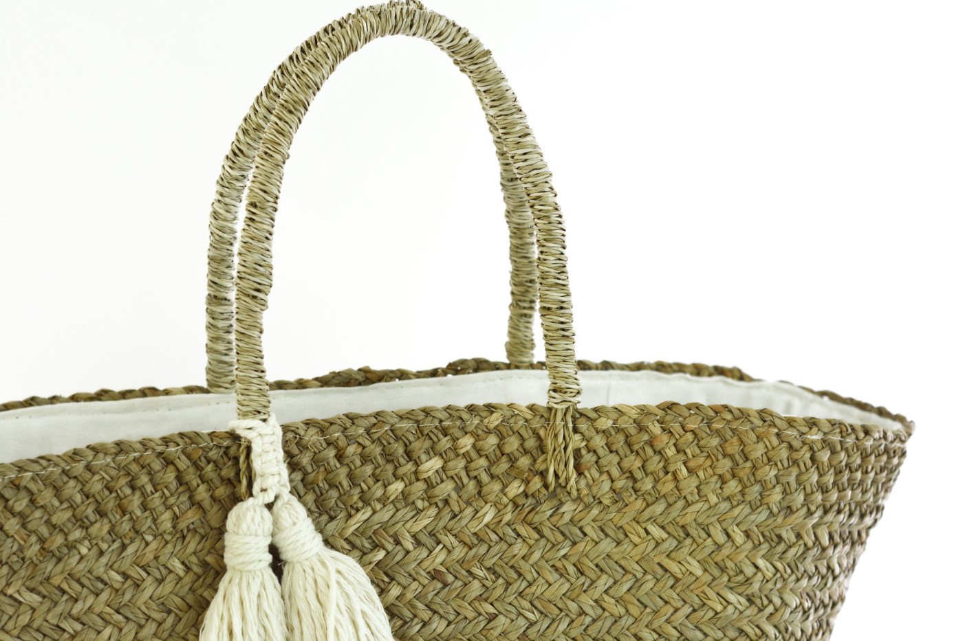Large Straw Beach Bag with Leaf Tassel - Otcho Handmade
