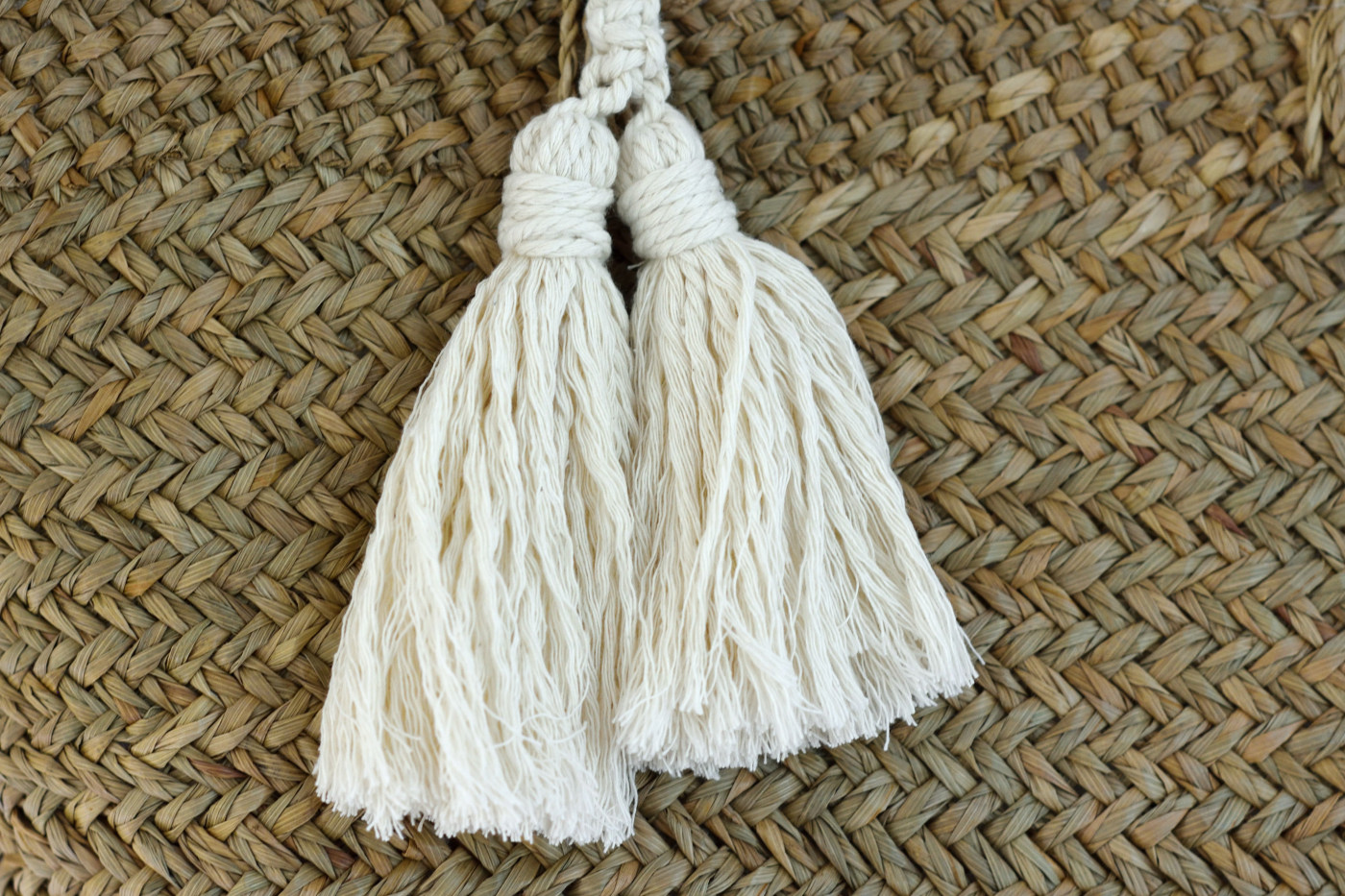 Large Straw Beach Bag with Leaf Tassel - Otcho Handmade